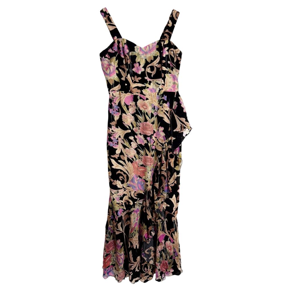 Dress the Population Black Floral Velvet Midi Dress with Pink and Gold Accents - Picture 7 of 16